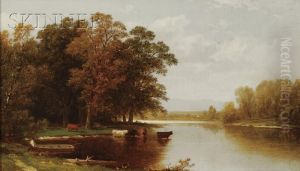 Cows In The Water by John William Casilear