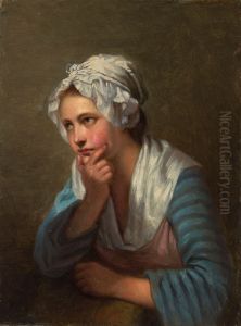 Girl Leaning on Her Hand, copy of detail in Jean-Baptiste Greuze's painting "L'accordee de village" by Ida Silfverberg
