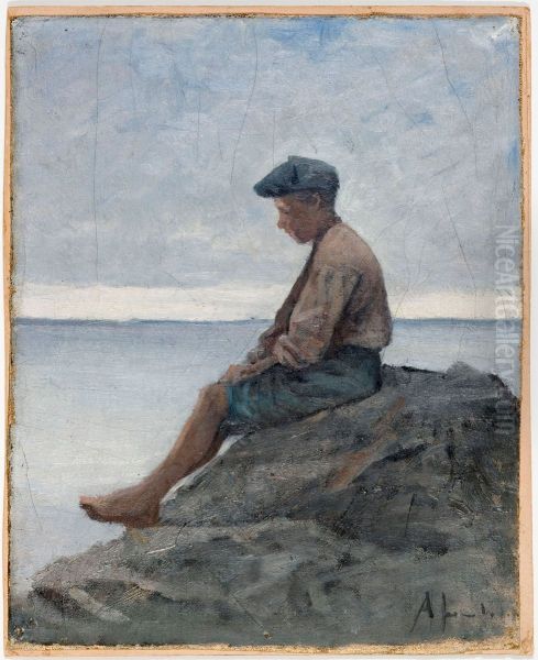 Rannalla istuva poika - view 1