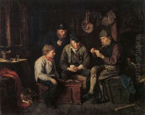 Aland Sailors Playing Cards in a Log Cabin (The Ace of Clubs) by Karl Jansson
