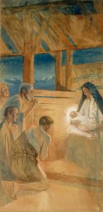Paimenet kumartavat Jeesus-lasta, harjoitelma Vaasan kirkon alttaritauluun by Albert Edelfelt