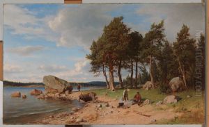 Kalastajia rannalla by Berndt Lindholm