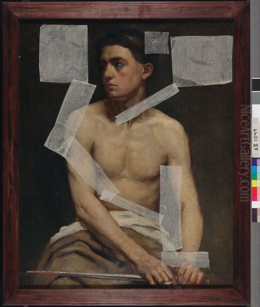 Seated Male Model Holding a Sword, Academy Study - view 1