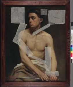 Seated Male Model Holding a Sword, Academy Study by Albert Edelfelt