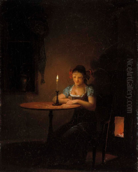 Young Woman Playing Patience - view 1
