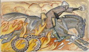 Ritari ja kuningaskaarme, Seitseman veljeksen kuvitusta by Akseli Valdemar Gallen-Kallela