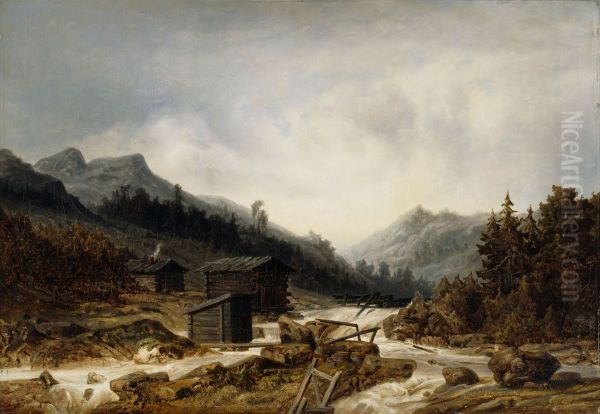 Painting of Rekolankoski in River Jamsanjoki - view 1