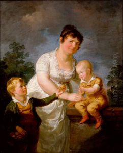 Portratt av Mariana Juliana Winqvist och hennes tva soner by Aleksander Laureus