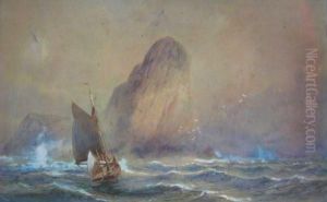 Coastal Scene With Rocky Outcrops Andseabirds by William Casley