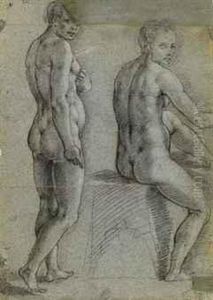 Two Nude Women, One Standing, Looking Over Her Shoulder, The Otherseated by Alessandro Casolani