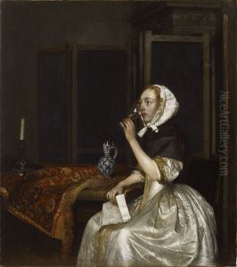 Lady Seated Holding a Wineglass by Gerard Ter Borch