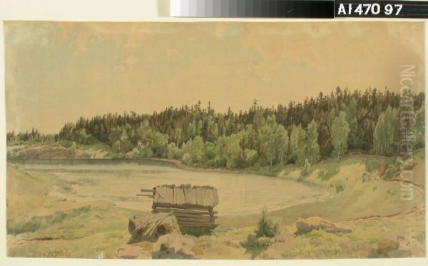 Jarvenlahtimaisema, etualalla vanha lato ja taustalla metsainen ranta - view 1