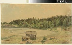 Jarvenlahtimaisema, etualalla vanha lato ja taustalla metsainen ranta