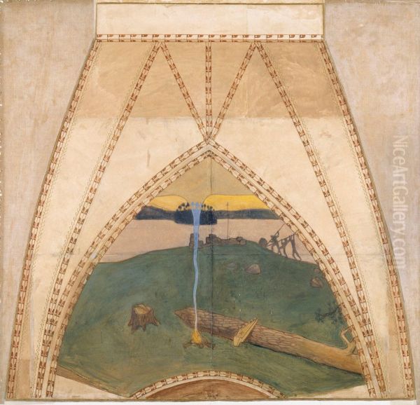 Heathendom and Christendom, Sketch for the cupola frescos of the Finnish Pavilion in Paris - view 1