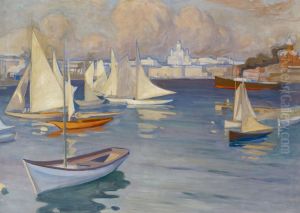 The Nylandska Jaktklubben Harbour in Helsinki by Albert Edelfelt