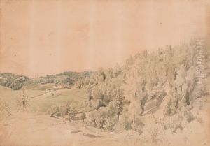 Metsainen vuori, niittyja ja maalaistalo by Werner Holmberg