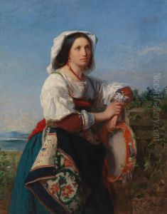 En italienska med tambour de basque by Erik Johan Lofgren