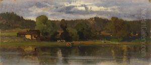 Cows at Lakeside, Evening Atmosphere by Hjalmar Munsterhjelm