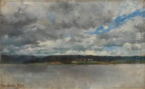 Rain Clouds over a Lake Landscape by Akseli Valdemar Gallen-Kallela