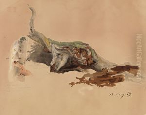 Kaksi puunrunkotutkielmaa ; Istuva nainen metsa taustanaan (kaksipuolinen teos) by Werner Holmberg