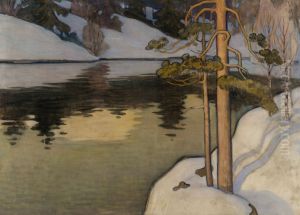 Lake with Snow on the Shore by Vaino Blomstedt