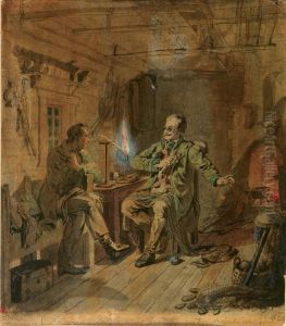 Vanrikki Stool ja ylioppilas, luonnos by Robert Wilhelm Ekman