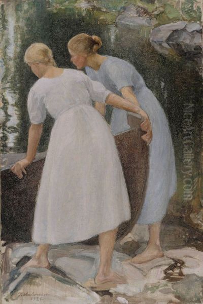Girls Pushing a Boat - view 1