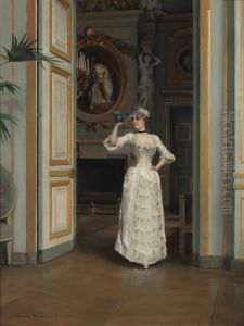 Woman with a Bird at the Castle of Maison Laffitte by Gunnar Berndtson