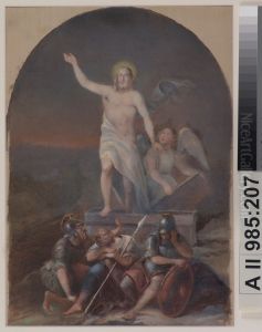 Kristuksen ylosnousemus, mahdollisesti Vihdin kirkon alttaritaulun luonnos ; Kristus uppstandelse, troligtvis skiss for altartavlan i Vihtis kyrka