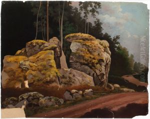 Landscape Study, Mossy Rocks at Roadside by Magnus Von Wright