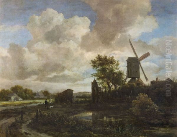 a Windmill by a Stream - view 1