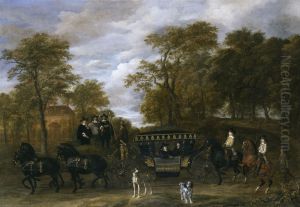 Aankomst op Soestdijk van Cornelis de Graeff met zijn echtgenote en zonen by Jacob Van Ruisdael