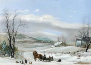 Winter Landscape With Horse And Sleigh