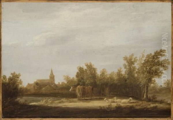 Landscape with cows and sheep - view 1