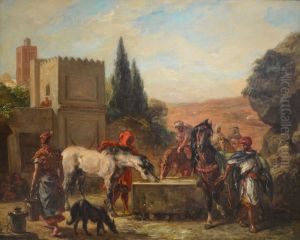 Horses at a Fountain by Eugene Delacroix