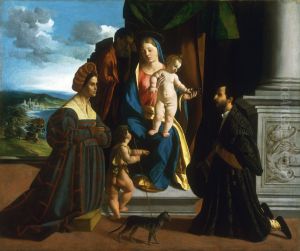 The Holy Family, with the Young Saint John the Baptist, a Cat, and Two Donors by Dosso Dossi