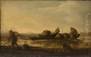 Fishermen with boats on a beach