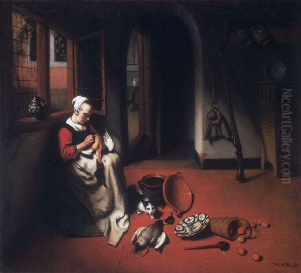 Woman Plucking a Duck - view 1