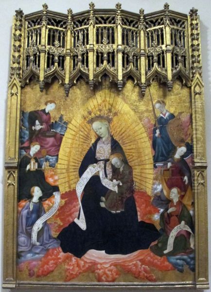 Enthroned Virgin and child with the Cardinal virtues - view 1