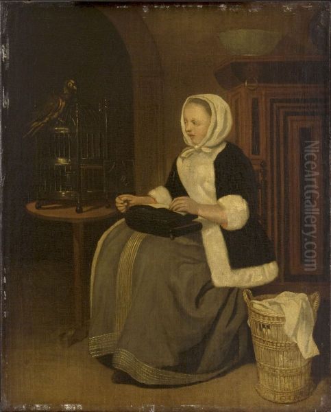 Young Lady Sewing - view 1