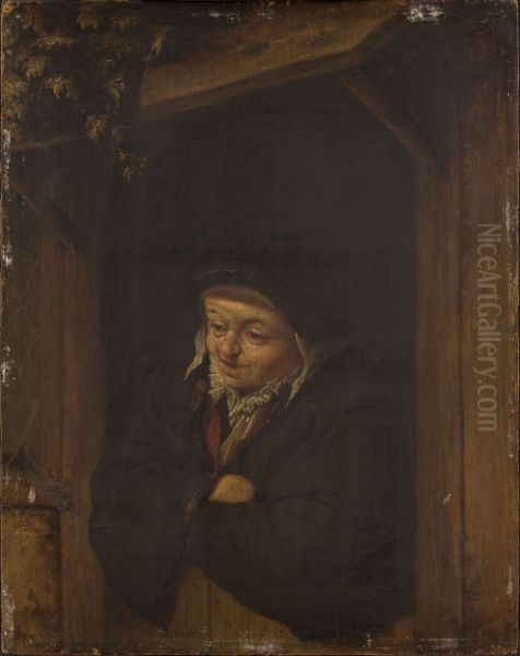 Woman Leaning out a Half-Door - view 1