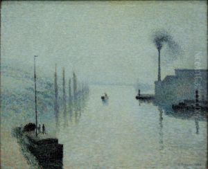 La Seine a Rouen, l'ile Lacroix, effet de brouillard