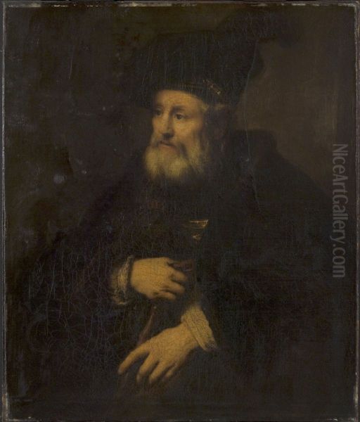 Old Man in Fanciful Costume Holding a Stick - view 1