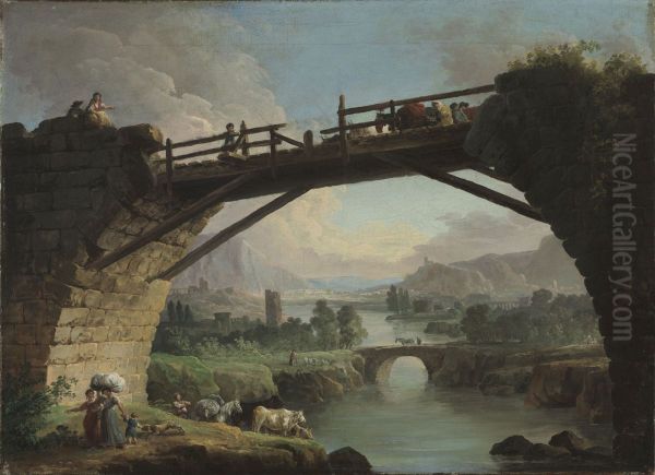 Ruined Bridge with Figures Crossing - view 1