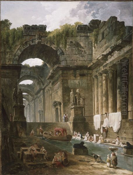 Ruins of a Roman Bath with Washerwomen - view 1