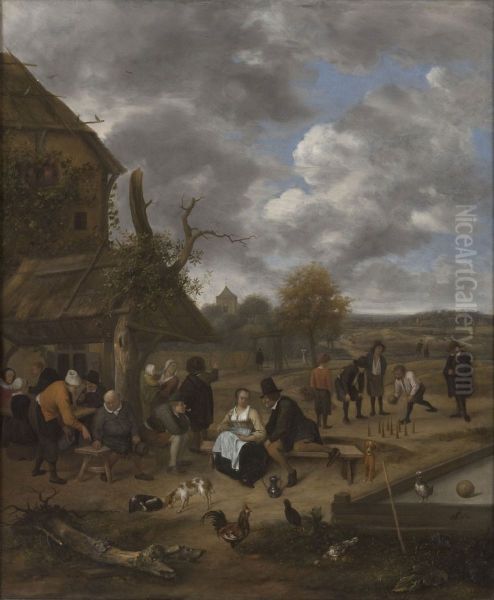 Landscape with an inn and men playing skittles - view 1