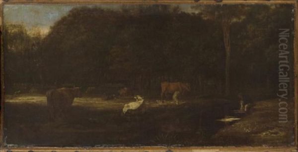Landscape with cattle in a meadow - view 1