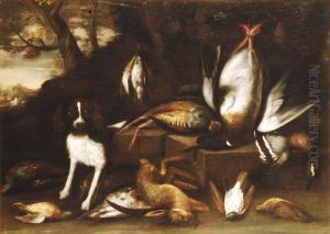 Natura Morta Con Cane E Cacciagione by Giovanni Agostino Cassana