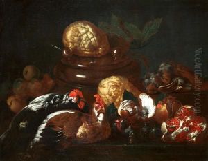 Nature Morte De Fruits, Gibier Et Gallinaces by Niccolo Cassana