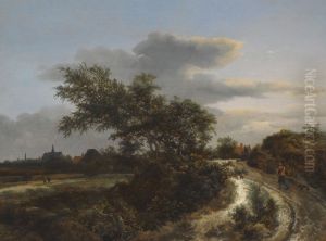 Dune landscape with figures; the city of Haarlem beyond